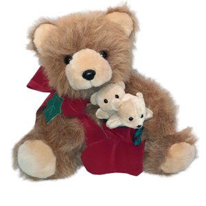 Vintage Dan Dee Limited Christmas Mama & 2 Baby Bear Plush Stuffed Toy 12"